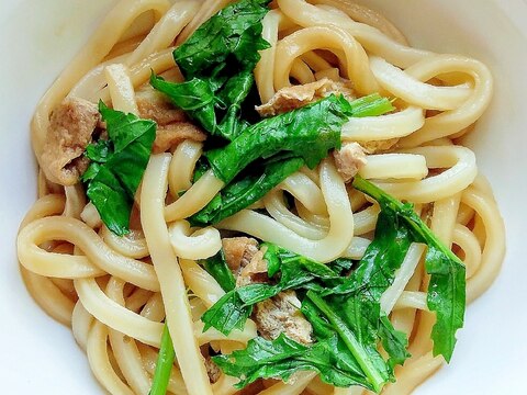 大根菜と油揚げのレンジうどん